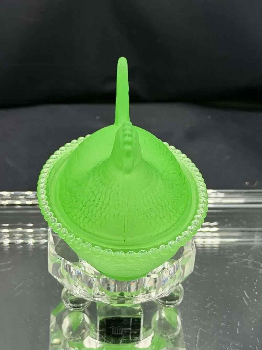Modern Hen on Nest Covered Candy Dish in Glow-in-the-Dark Cadmium Glass